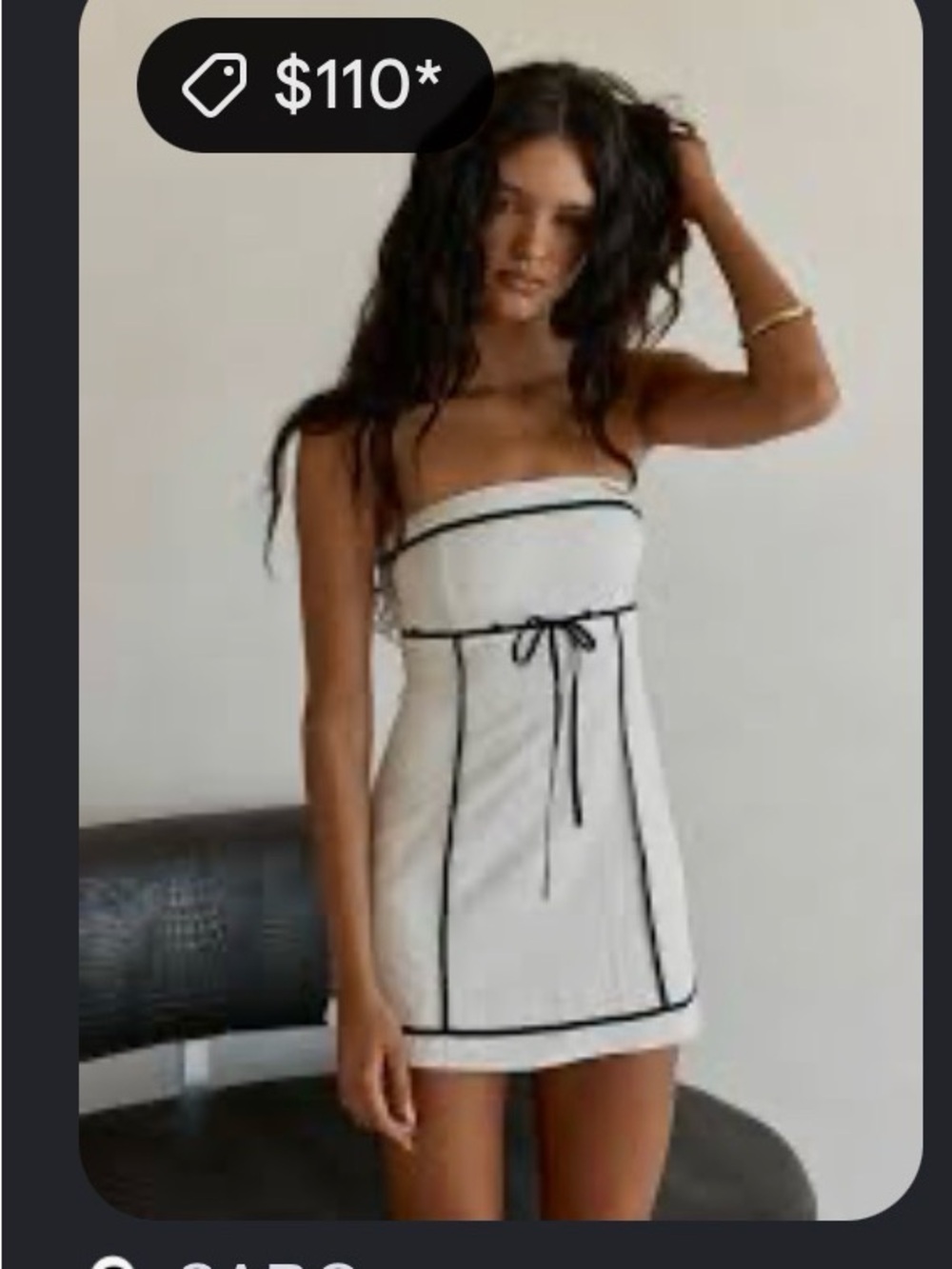 Sabo White Strapless Mini Dress with Black Trim-worn. 1time